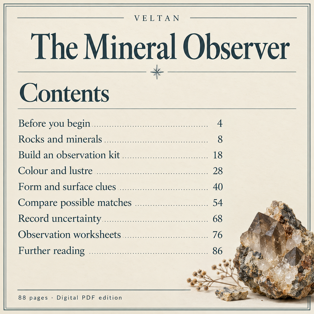 Contents page of The Mineral Observer, listing every chapter and its starting page.